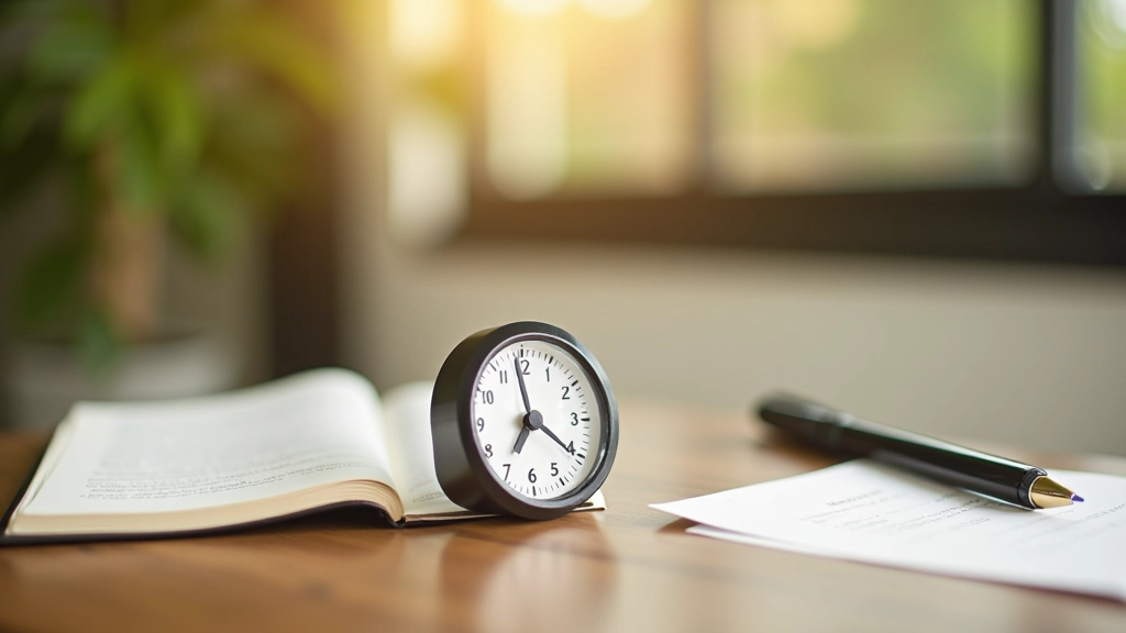 Minimalist desk timer next to notebook showing work intervals
