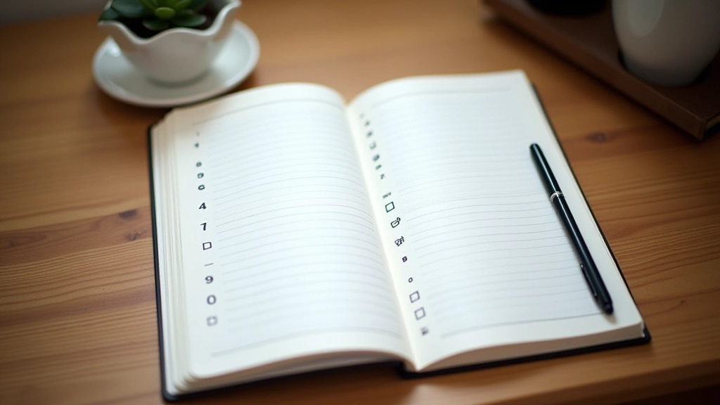 Notebook showing task planning with checkmarks and completed work blocks