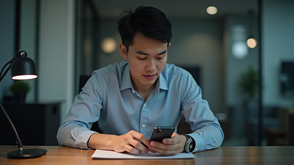 Freelancer working focused at desk with phone turned face down