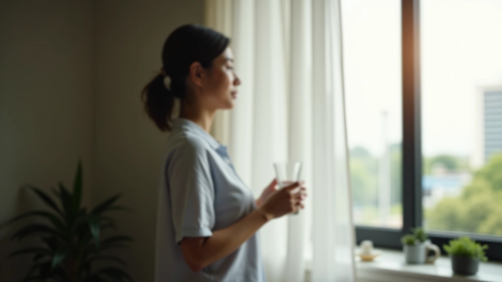 Person standing away from desk during a productive break